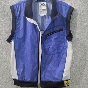 Vintage Adidas 90s Blue and White Zip-Up Vest